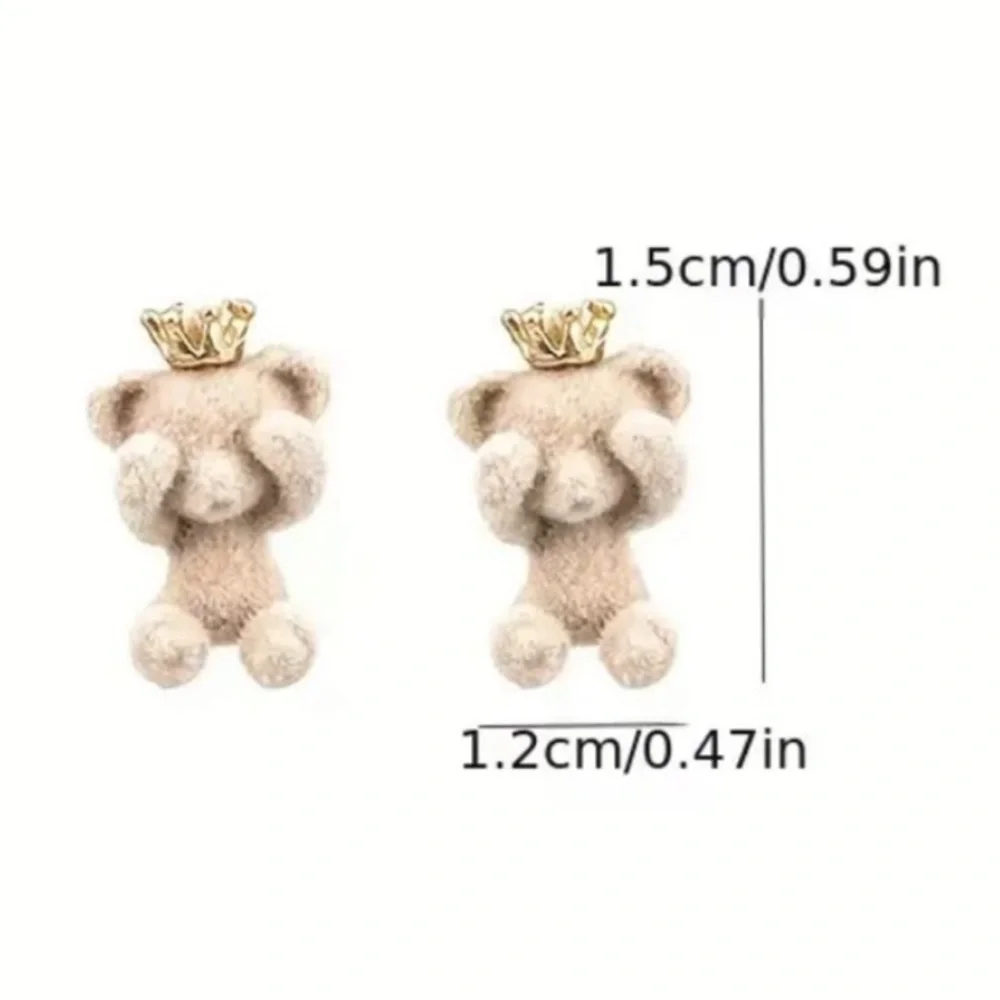 Charming Cream Teddy Bear Earrings with Gold Crown - Picture 3 of 6